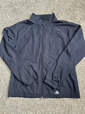 Mens Large Adidas Black/White Reflective Full Zip Windbreaker Jacket
